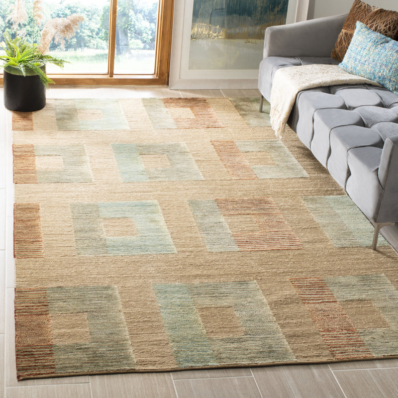 Tapis beige en laine noué à la main Santa Fe, Rectangle 6 pi x 9 pi