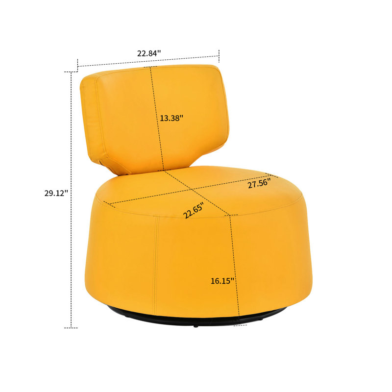 Fauteuil demi-tonneau pivotant de 27,56 po Namitha, Similicuir jaune