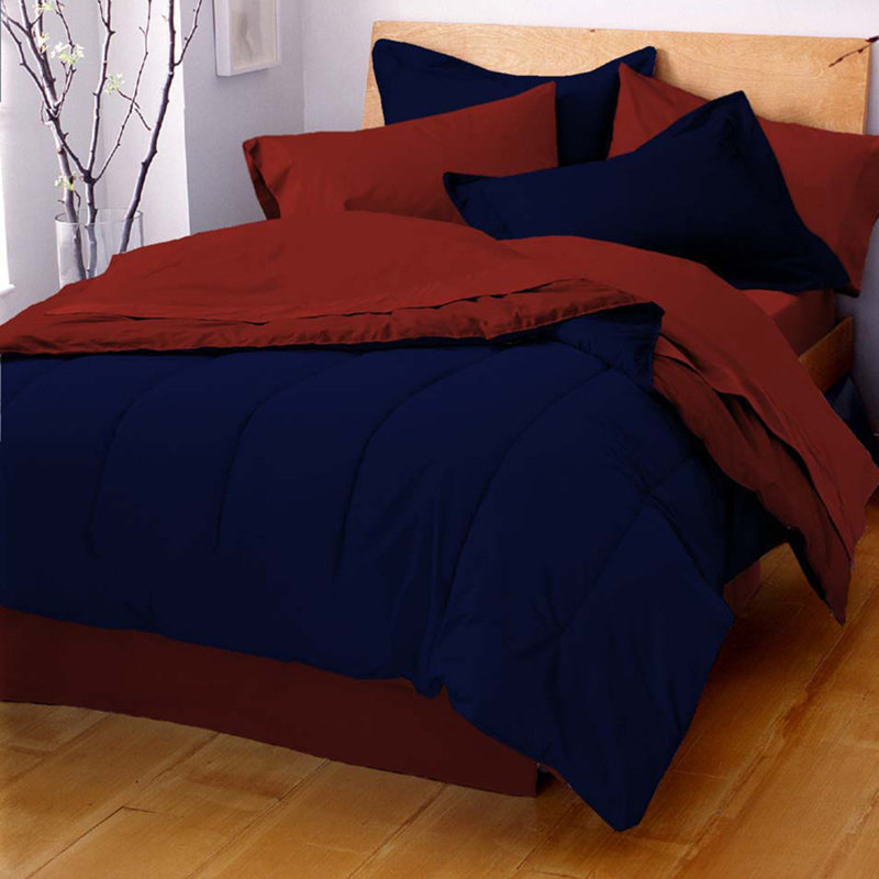 Traditional Polyester Comforter, Navy / Paprika, King