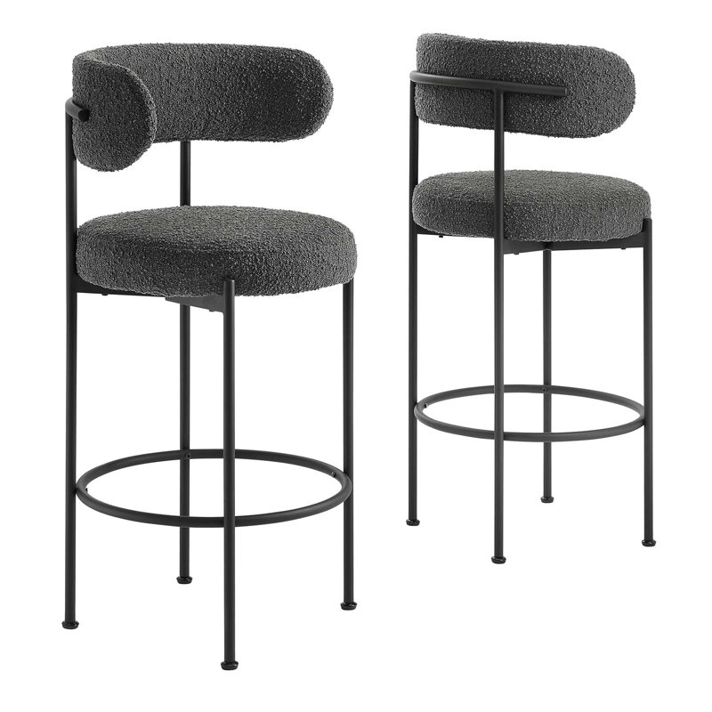 Modway Albie Stools - Set of 2, Black, Charcoal, Bar Stool (28.5" Seat Height)