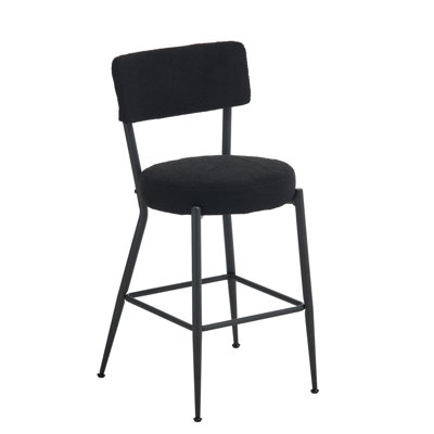 Tabourets de bar modernes noirs avec revêtement en tissu, de 2, repose-pieds solidement soudés, ergonomiques, faciles à installer, parfaits pour les bars et les bistro Tabourets confortables rembourrés, 2 en A, structure en métal