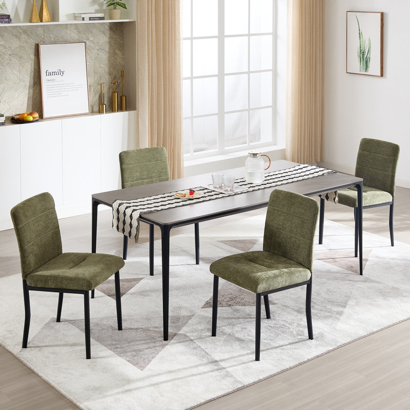 Chaise de salle à manger moderne avec pieds en métal, Vert, 4