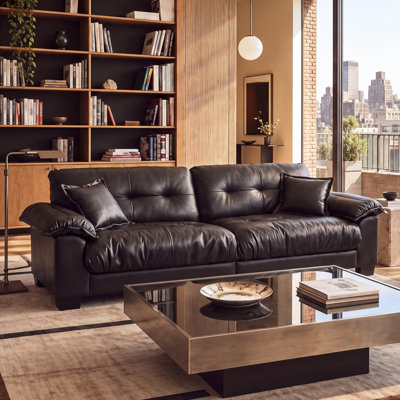 91.5" Wide Luxury Upholstered Tufted Chocolate PU Leather Sofa, Versatile Design