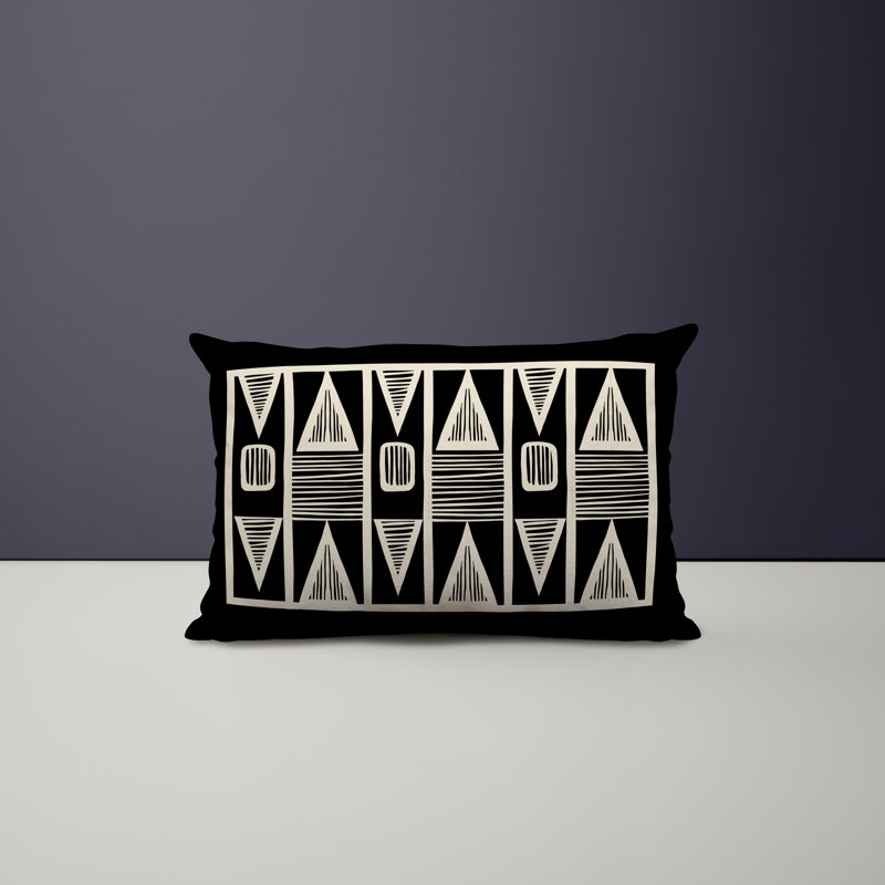 Polyester/Polyester Blend Lumbar Rectangular Indoor/Outdoor Pillow Cover & Insert, Black