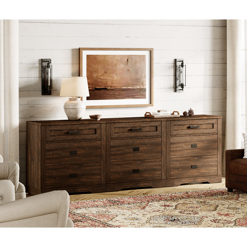 Commode 9 tiroirs pour la chambre à coucher, tiroir 3 en 1 de 94 po avec petite commode en bois de style moderne Mid Century