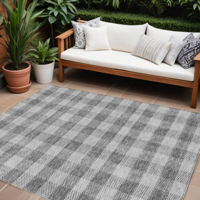 Tapis extérieur lavable à carreaux gris et gris anthracite 10 pi x 14 pi