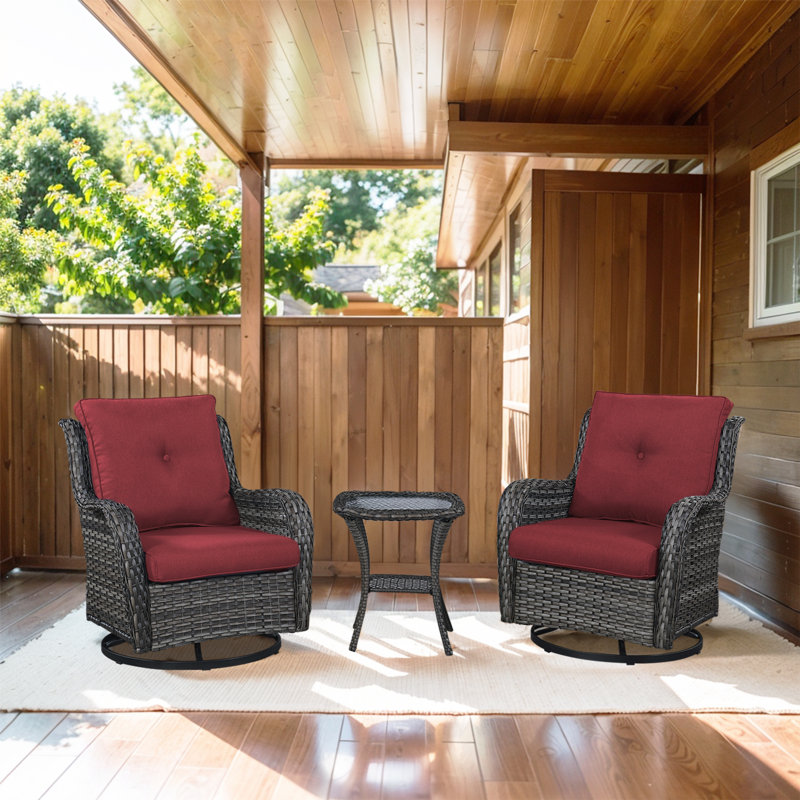 Chaise berçante et pivotante avec coussins 3 pièces Schutt, Rouge, Gris