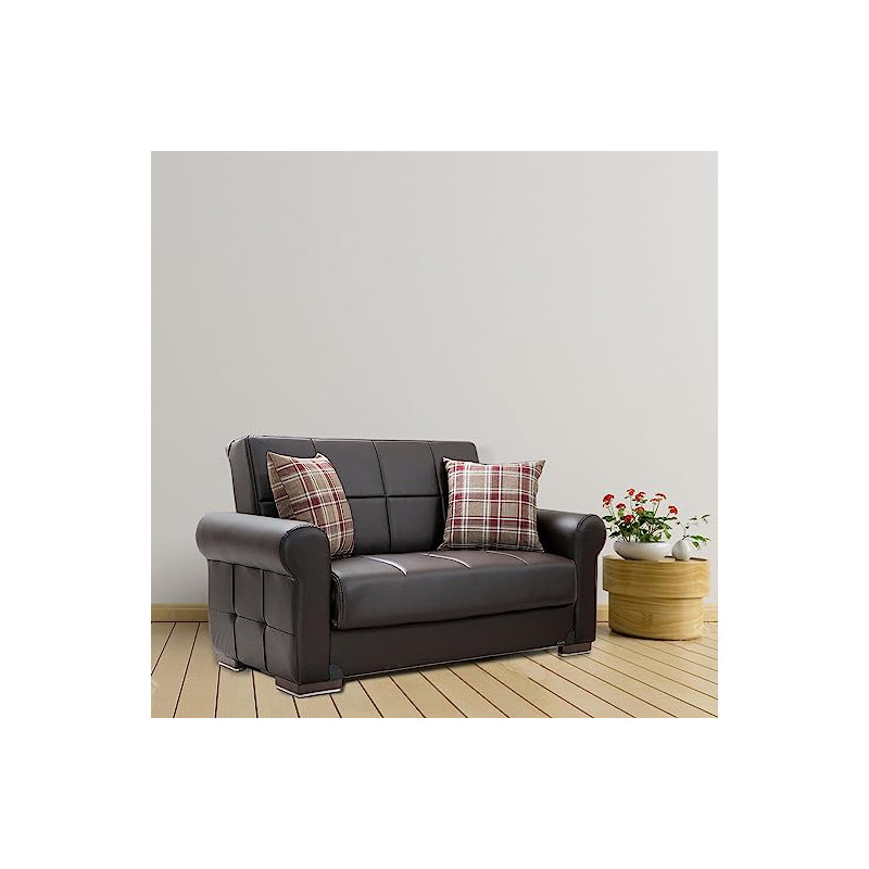 Georgea 67" Leather Match Convertible Sleeper Loveseat, Brown Faux Leather