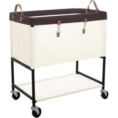 Laundry Cart, 2 Tier Rolling Basket with Wheels, 46 Gal, Beige Rolling Wire Basket, Heavy Duty Organizer