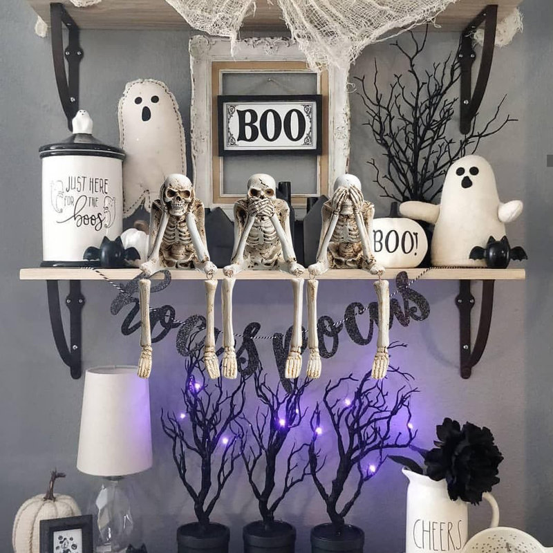Décorations d'Halloween, statues de squelette d'intérieur See Speak Hear No Evil Figurines for Mantel Table