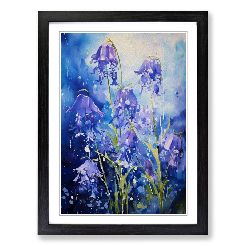 Bluebell Flower Action Painting - Framed Print, 64cm H x 46cm W x 2cm D, Black Framed