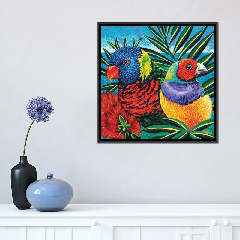 «Birds in Paradise II», reproduction d'impression sur toile tendue, H 18 po x l 18 po x P 1,5 po, Pas de tapis