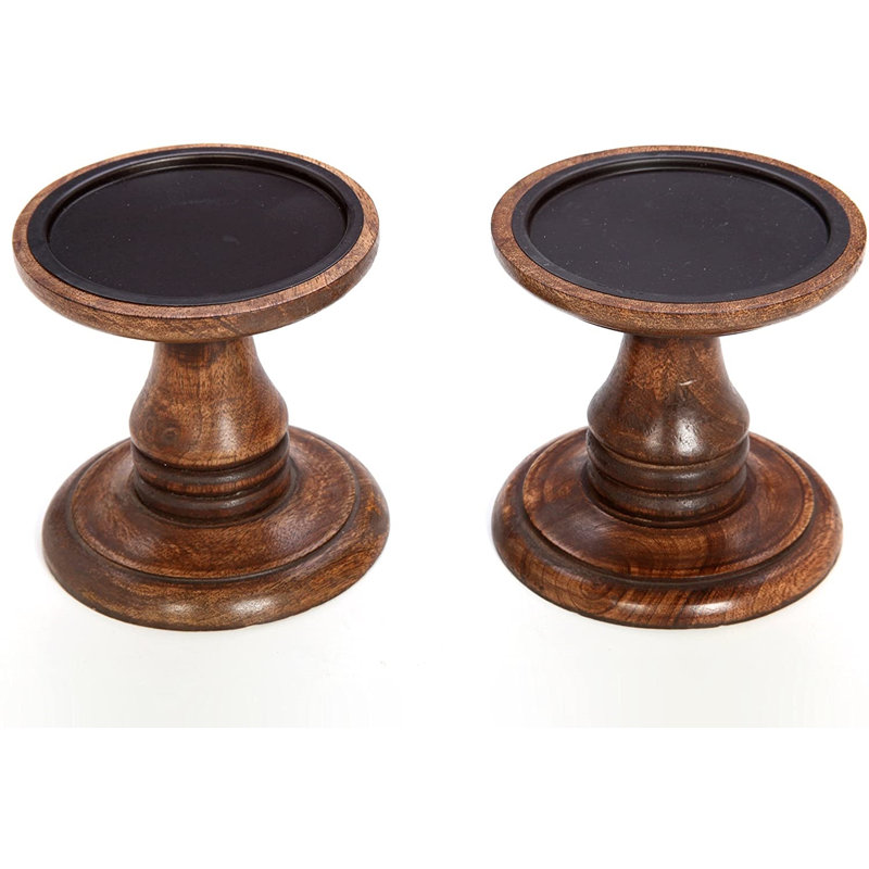Ensemble de 2 bougeoirs pilier en bois brun Hosley, cadeau idéal de 5 pouces pour les mariages
