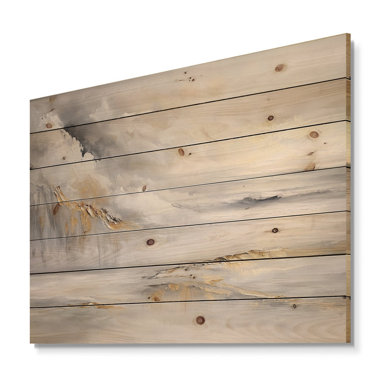 Pure Golden Winter Beach Landscape I - Beach Wood Print - On Natural Pine Wood, 34" H x 44" W x 0.78" D