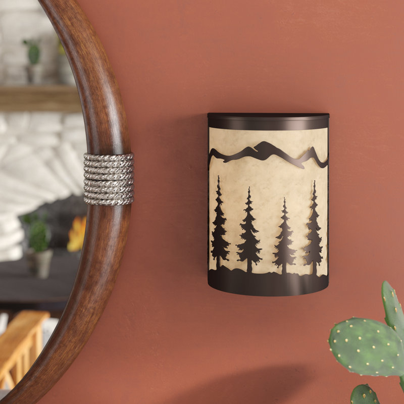 Homar 1 - Light Dimmable Cabin Lodge Flush Mount Wall Light, Tree, Warm Bronze