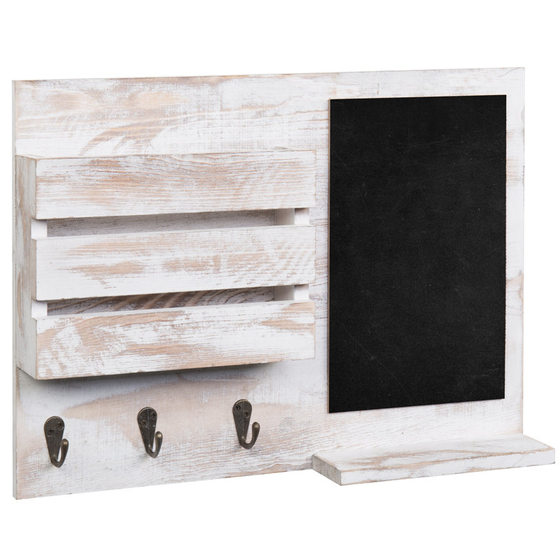 Wall Organiser With Key Hooks//Chalkboard/Mail Storage, Whitewashed