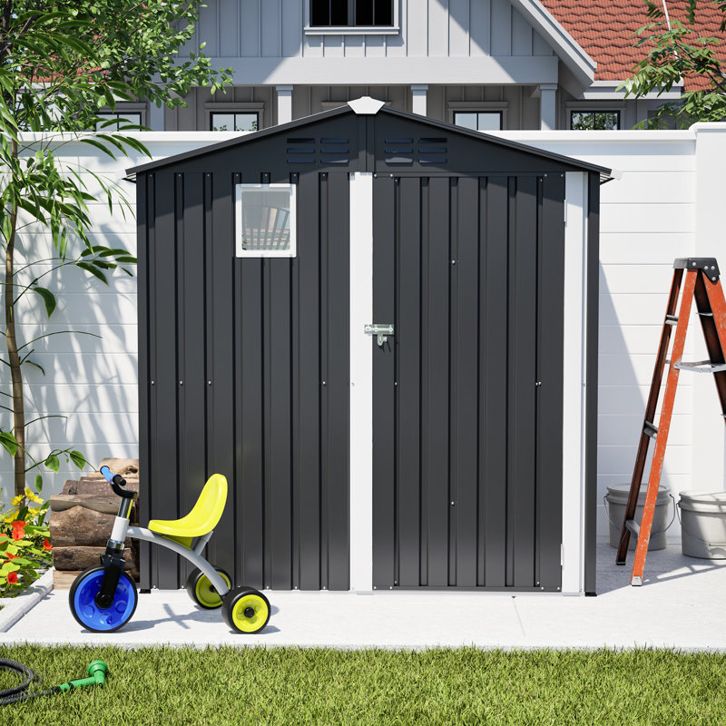 Remise de rangement extérieure en métal de 6 pi x 4 pi en noir, antirouille et spacieuse, pour les outils de jardin, serrure de porte sécurisée, transparente sans fenêtre, installation facile - remise en acier de 6 pi 4 pi, rangement