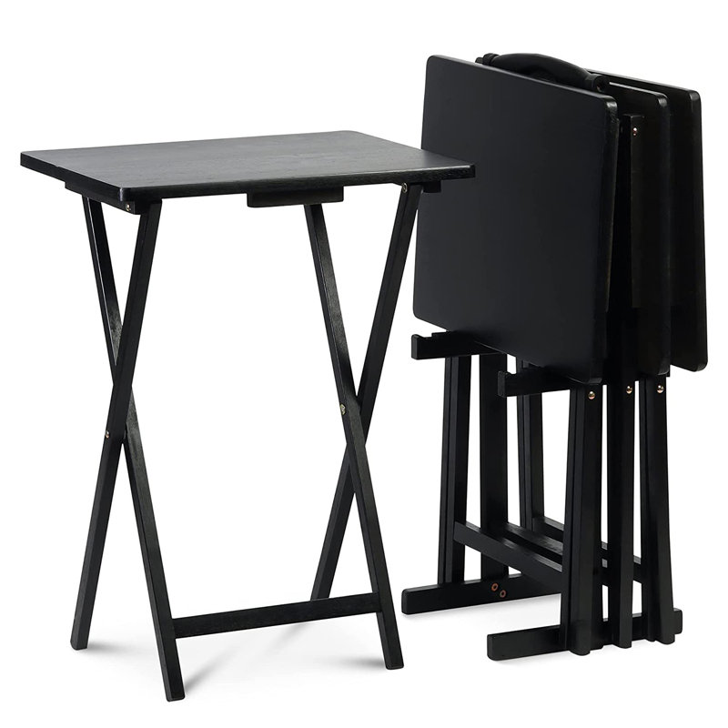 Ensemble de 5 tables-tablettes pliables en bois avec support de rangement compact PJ, Noir, H 26 po x L 19 po x l 14,5 po