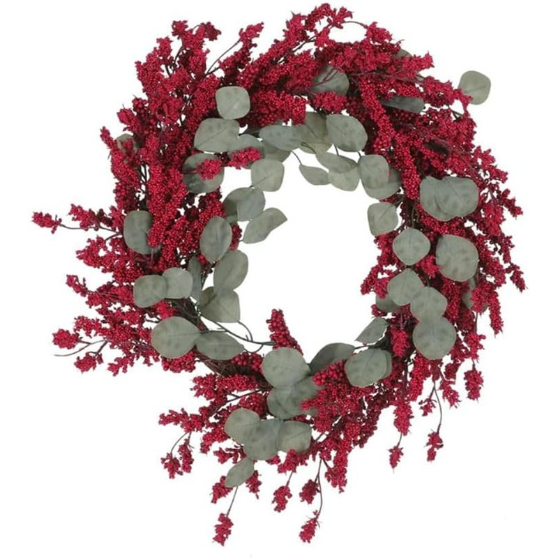 Couronne de Noël eucalyptus et pin - rouge - couronne artificielle de 25,5 pouces avec baies, décoration de Noël intérieure / extérieure