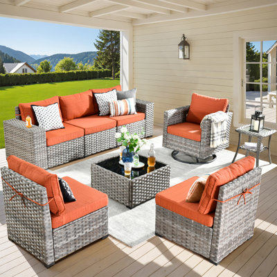 6-Person All-Weather Wicker Outdoor Sectional With Cushions,Swivel Rocker