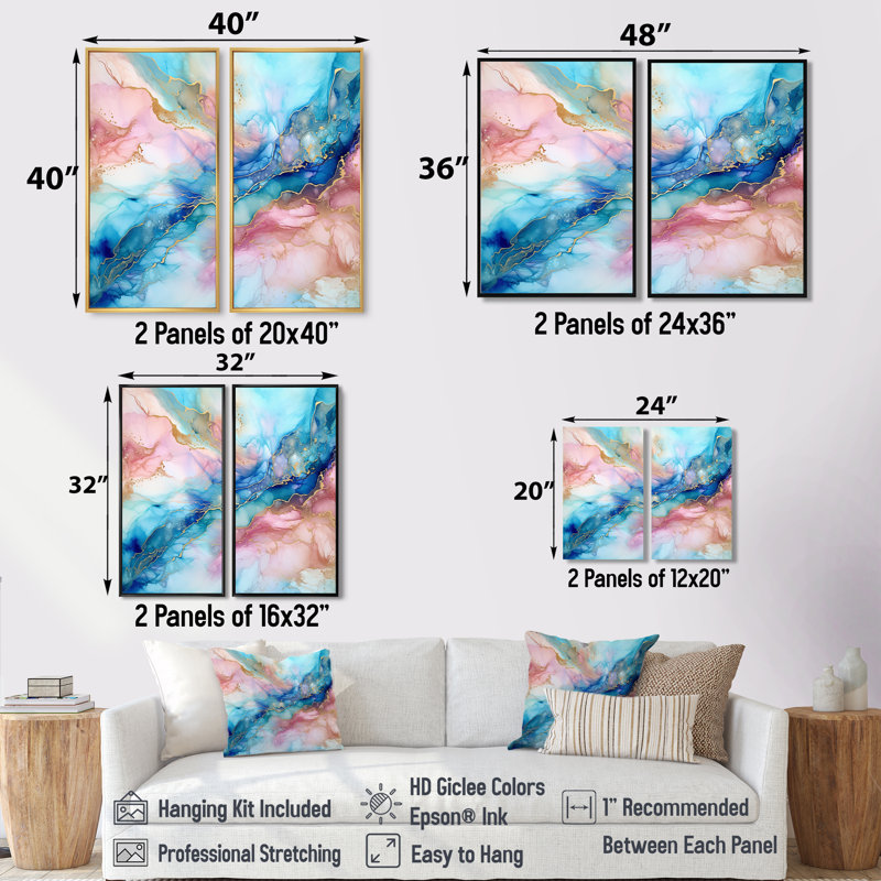 «Rose and Blue Glacier Sunrise I», art abstrait sur toile, H 40 po x l 40 po, Impression encadrée flottante, Noir