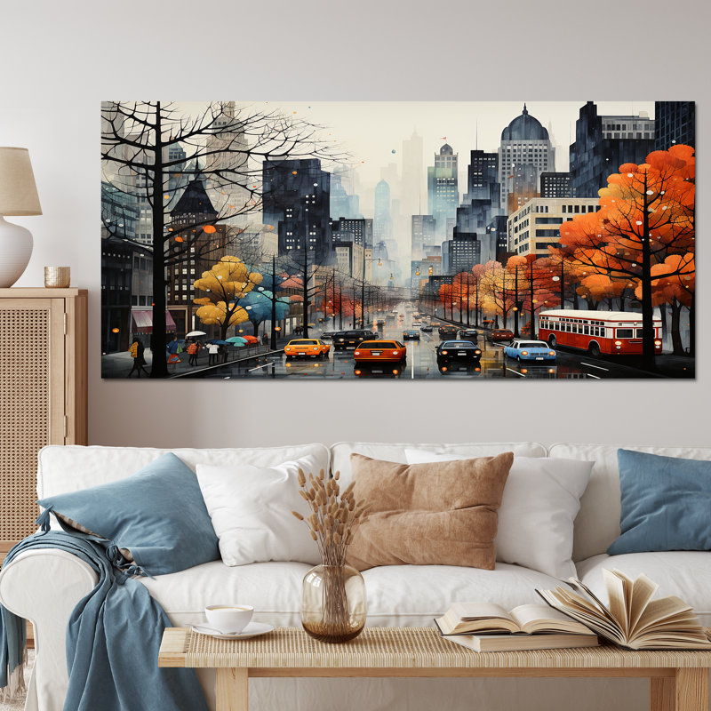 «Bold Cityscape Urban Fog III - City Buildings», art mural, Toile tendue, H 28 po x l 60 po x P 1,5 po