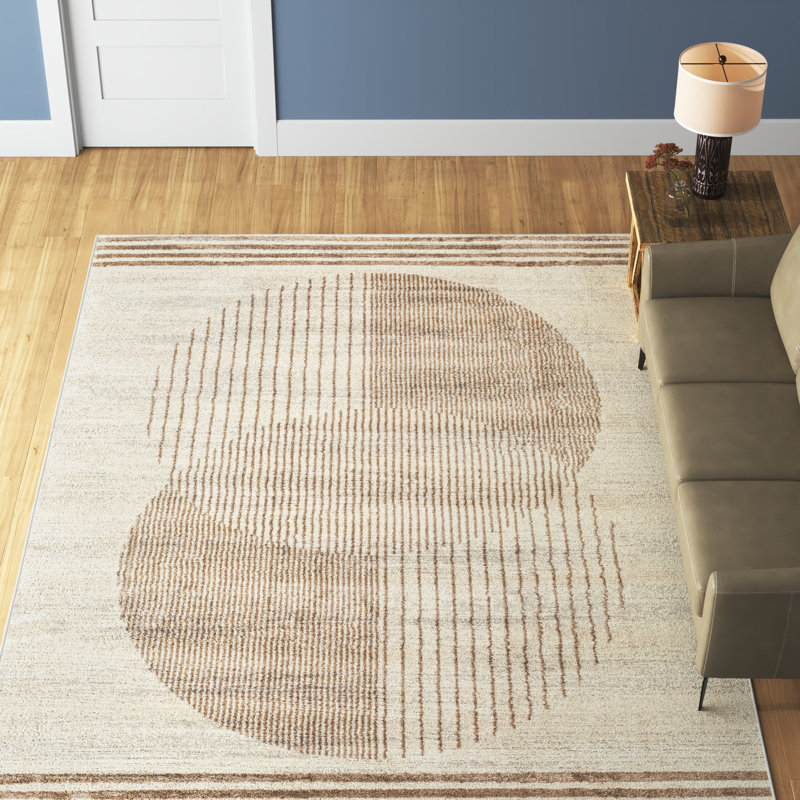 Tapis géométrique beige / brun / gris Jalissa, Carré 6 pi 7 po