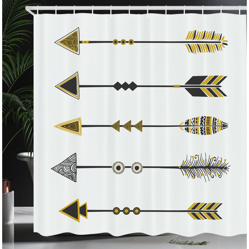 East Urban Home Arrow Shower Curtain Retro Elements Yellow Black, 70"H x 69"W
