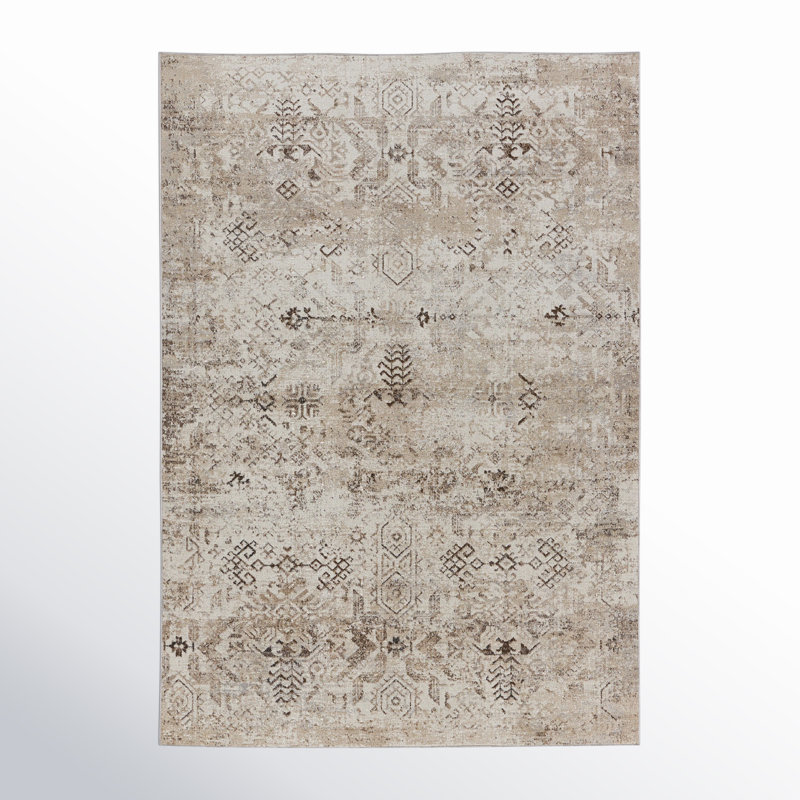 Phoebe Machine WashableGeometric Area Rug in Brown/ Cream, Rectangle 6'7" x 9'6"