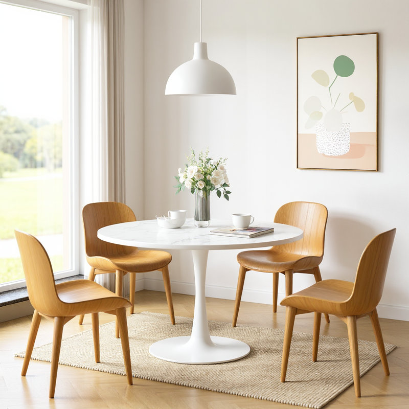 Table de salle à manger Indars, L 31,5 po x L 31,5 po, Marbre blanc