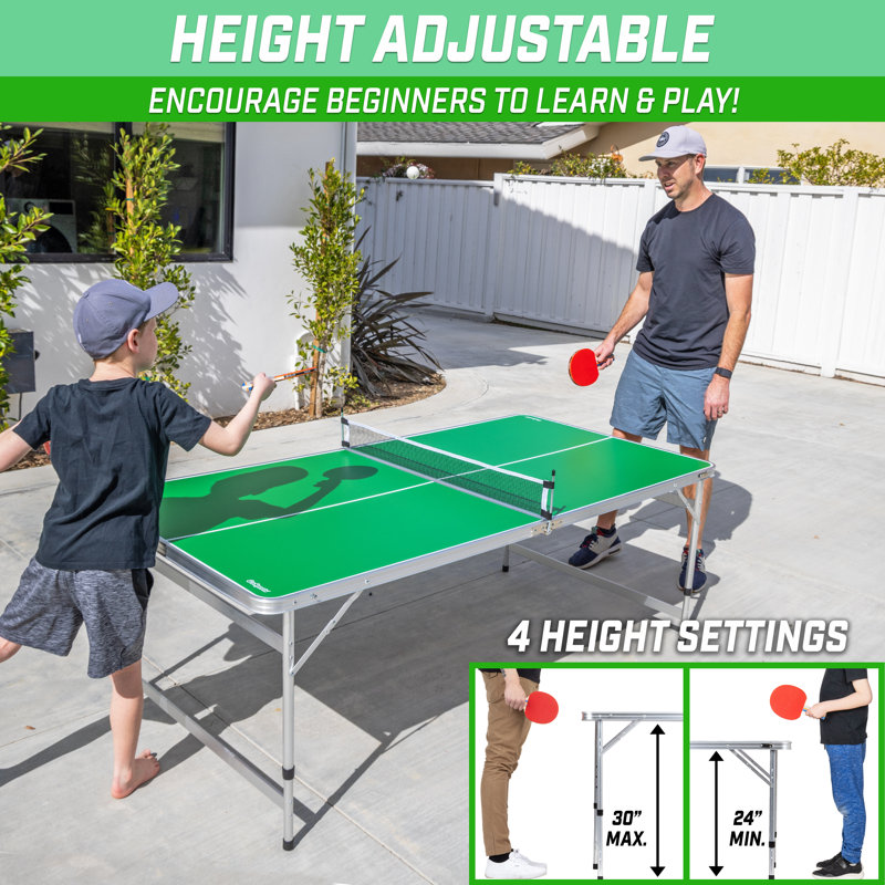 GoSports 6 x 3 ft Mid-Size Table Tennis Table Set with Adjustable Height, Green
