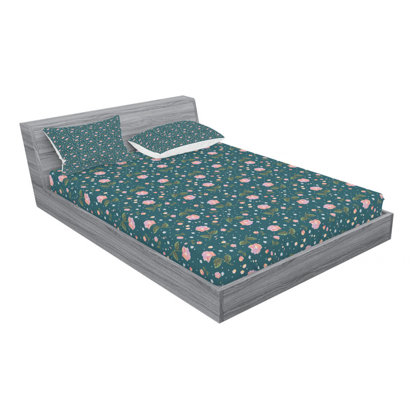 Microfiber Floral Sheet Set, Queen Sheet Set with Fitted Sheet
