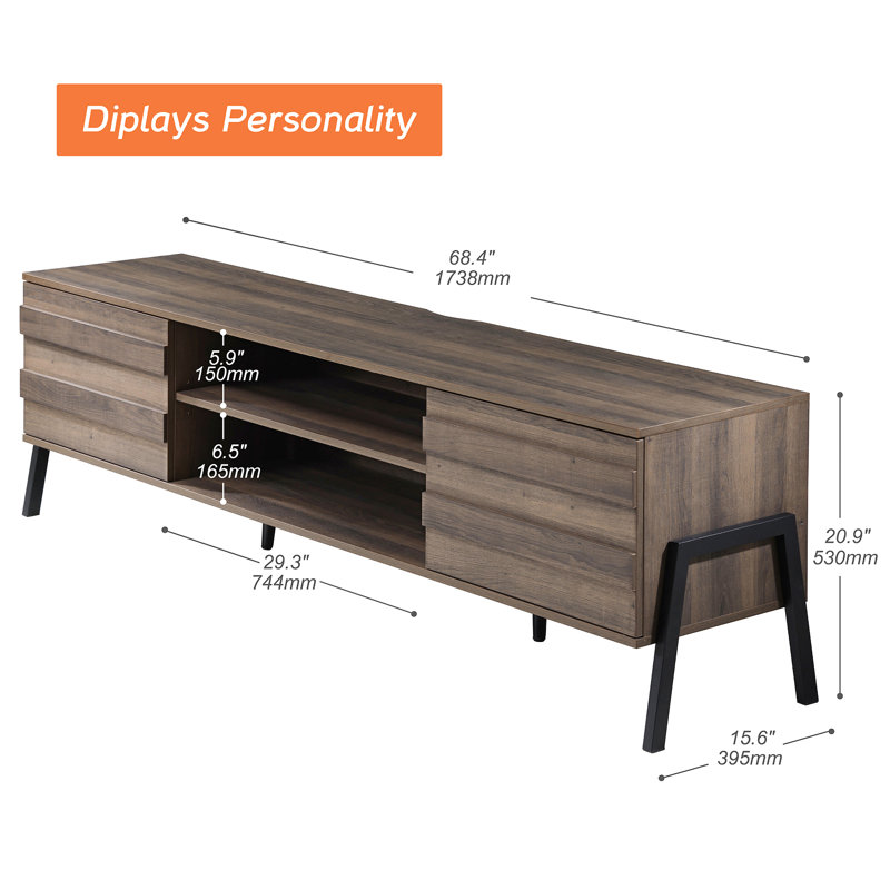 Artricia TV Stand for TVs, Espresso, 20.9" H x 68.4" W x 15.6" D