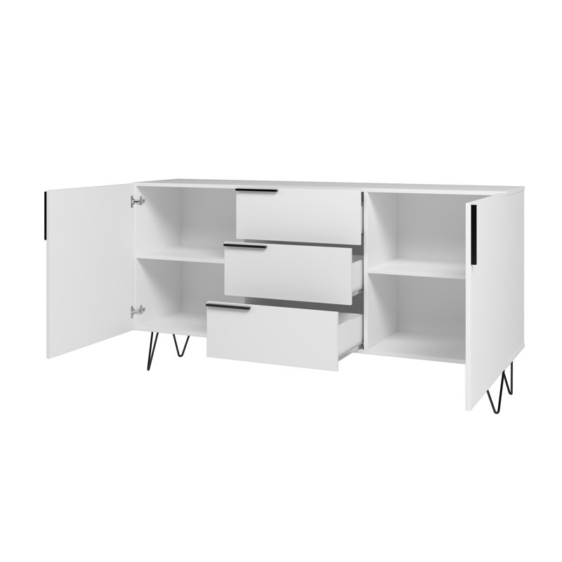 Beekman 63" Mid-Century Modern Sideboard With 4 Shelves and 3 Drawers in White, White