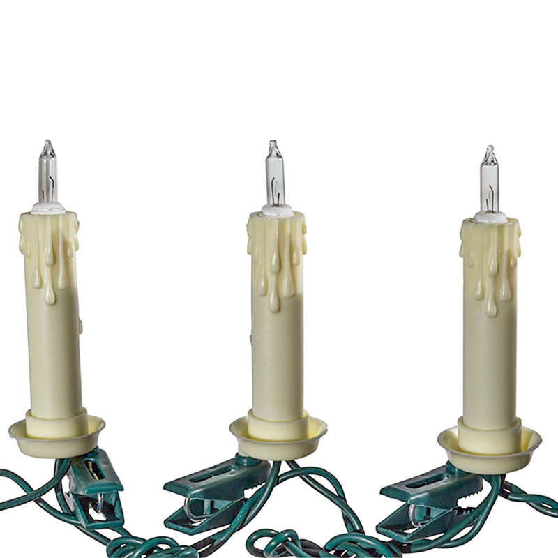 Kurt Adler Indoor UL 10-Light Clip-On White Candles Light Set, 9ft