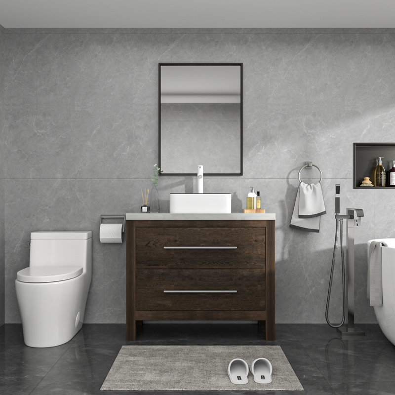Mocoloo Ceramic Vessel Bathroom Sink Bathroom Sink with Decorative Rim, 5" H x 16" L x 12" W, Rectangular, White/Black