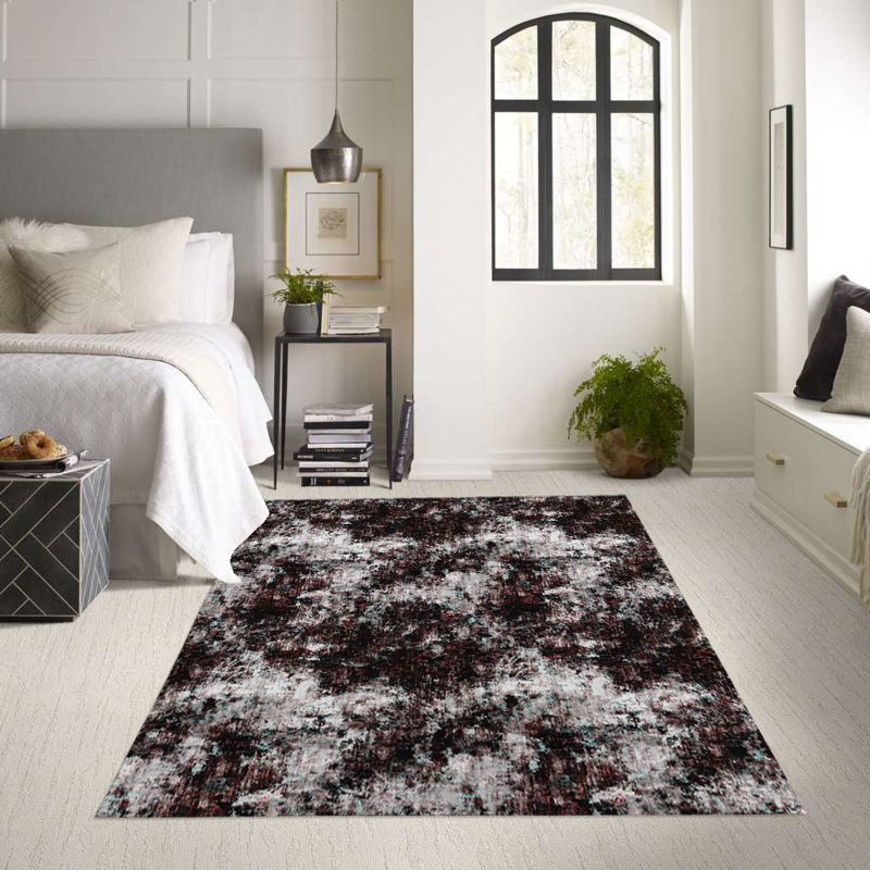 Tapis intérieur / extérieur rectangulaire en polyester tissé à la machine noir / blanc / brun, Rectangle 3 pi x 5 pi