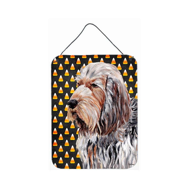 «Burniece Candy Corn», impression d'Halloween sur plaque, Chien à loutre (gris)