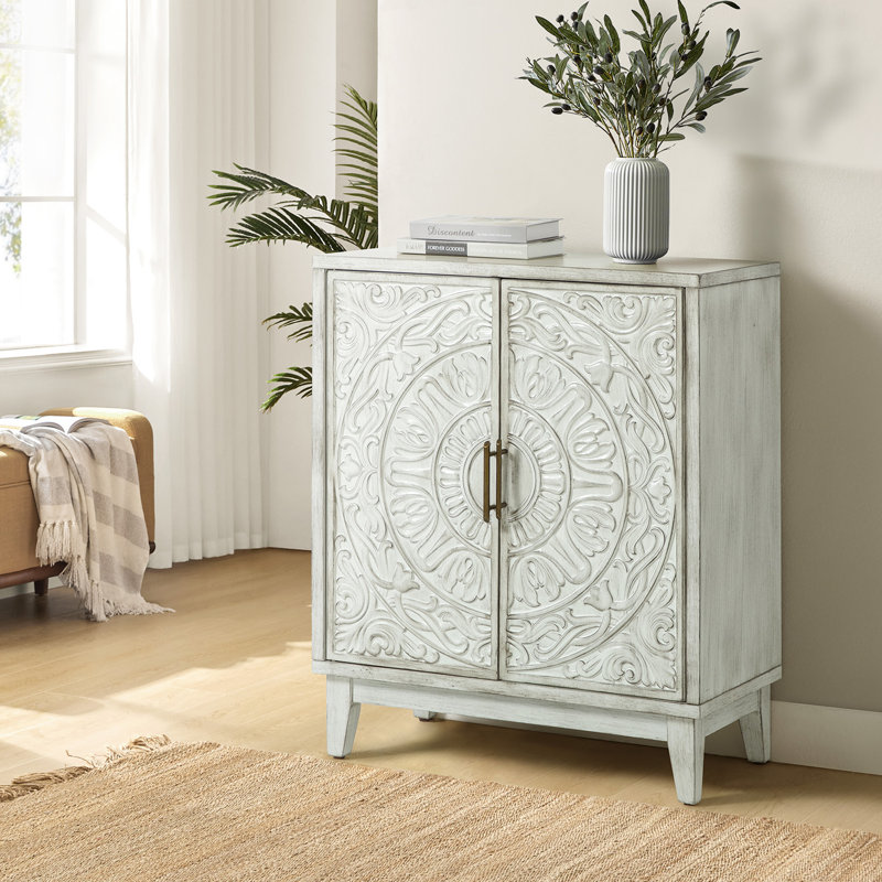 Hayter 30''W Distressed Finish Hidden Drawer Accent Cabinet, White