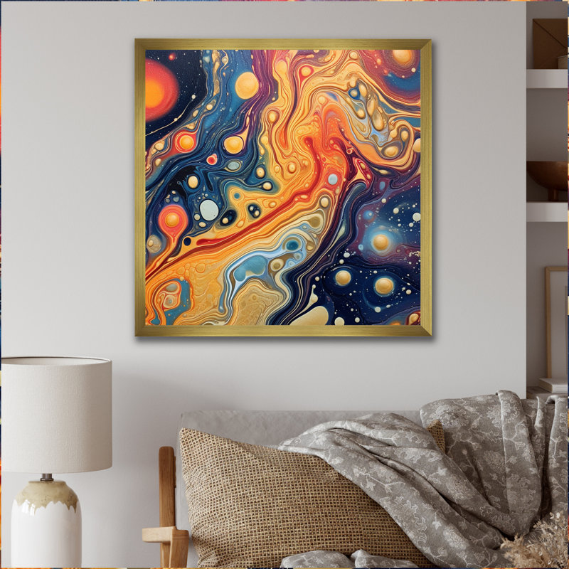 Orange galactique bleu II, H 24 po x l 24 po x P 1 po, Encadrement doré