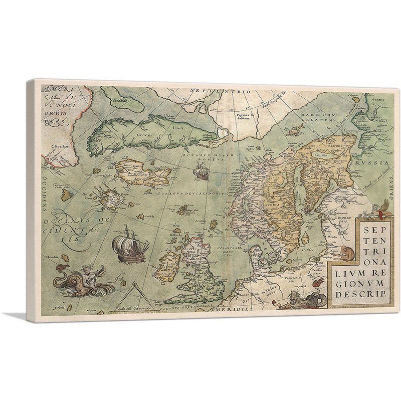 Septentrionalivm régionvm Descrip 1570 par Abraham Ortelius - impression sur toile tendue, H 26 po x l 40 po x 1,5 po