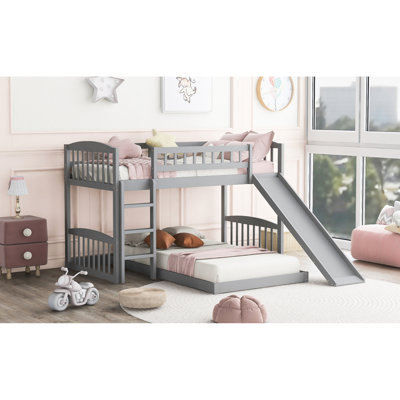 Gray Twin Over Bunk Bed With Built-In Slide And - Modern Bedroom Essential Aesthetic Design For