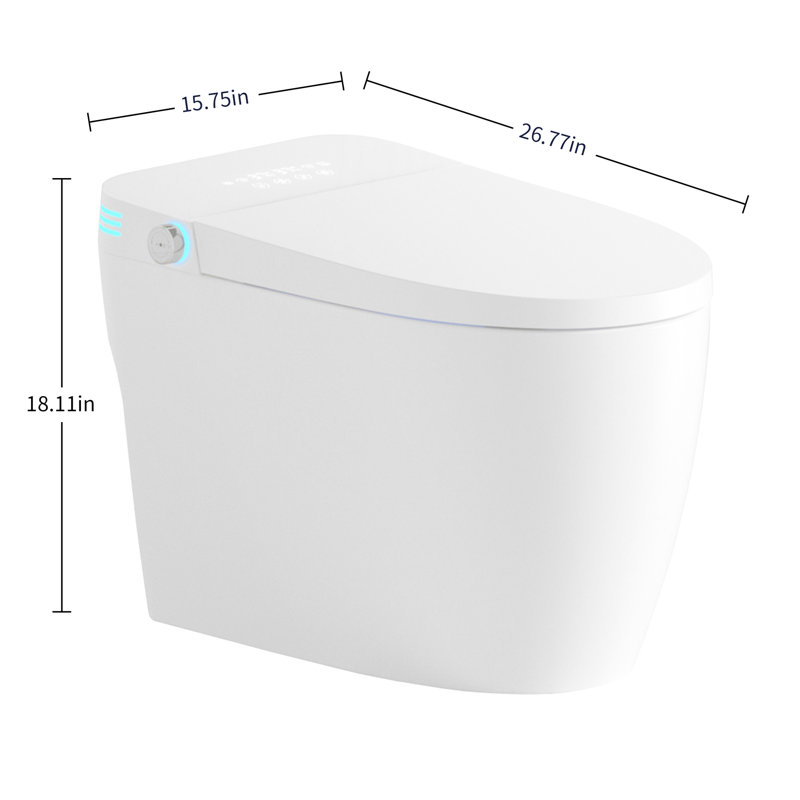 One - Piece Bidet Toilet Seat Smart Toilet, Auto Flush And Open/Close, Adjustable Temp Heated Seat, Warm Water Dry, Remote Control Side Know, Sensor For Cover Operation, Female Wash Rear Modes,