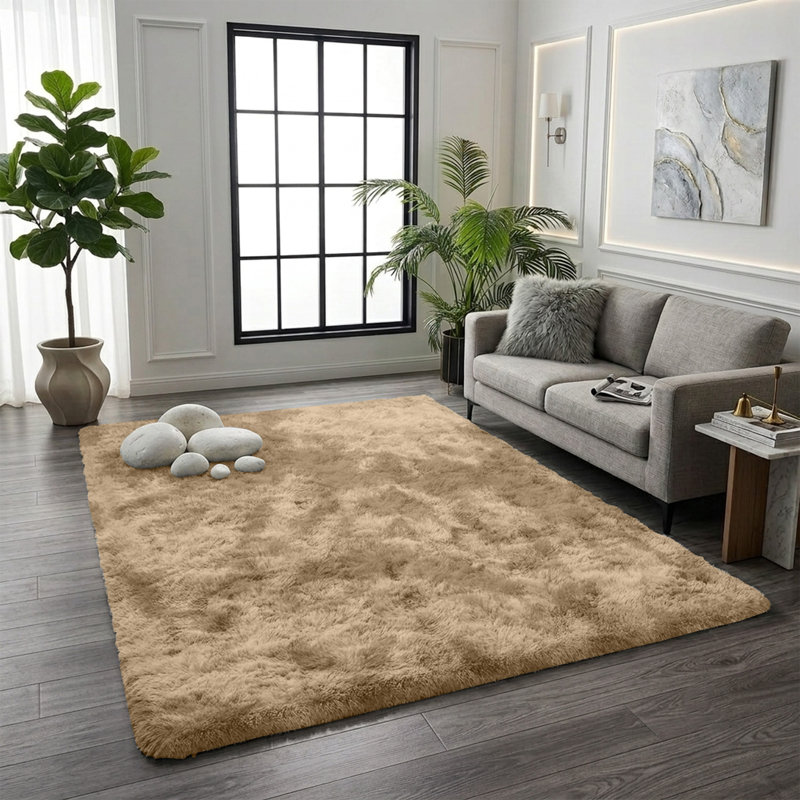 Solid Colour Machine Tufted Tye Dye Cream Shag Area Rug, Rectangle 160 x 230 cm