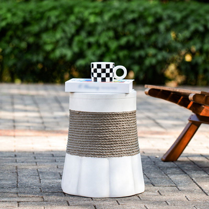 Table d'appoint rétro avec piètement en corde tressée et éventail, idéale pour les coins de balcon, table d'appoint grise et marron mat, bureau ou salon