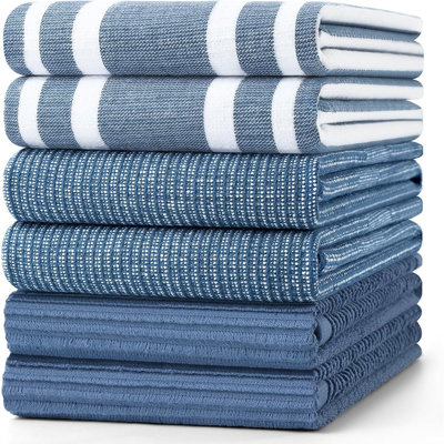 6-Pack Premium Cotton Kitchen Towels – 380 GSM Soft Terry Dish Towels with Hanging Loop, Super Absorbent Multipurpose Hand Towels