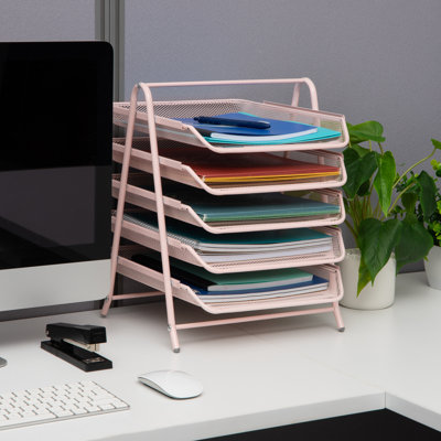 Mind Reader 5-Tier Paper Tray, Desktop Organizer, File Storage, Workspace, Office, Metal Mesh, 11.75"L x 14"W x 15"H
