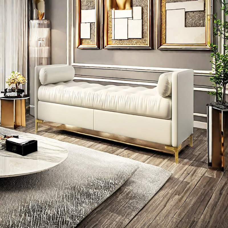 Banc de bout de lit minimaliste en tissu, H 25,59 po x l 59,05 po x P 21,65 po
