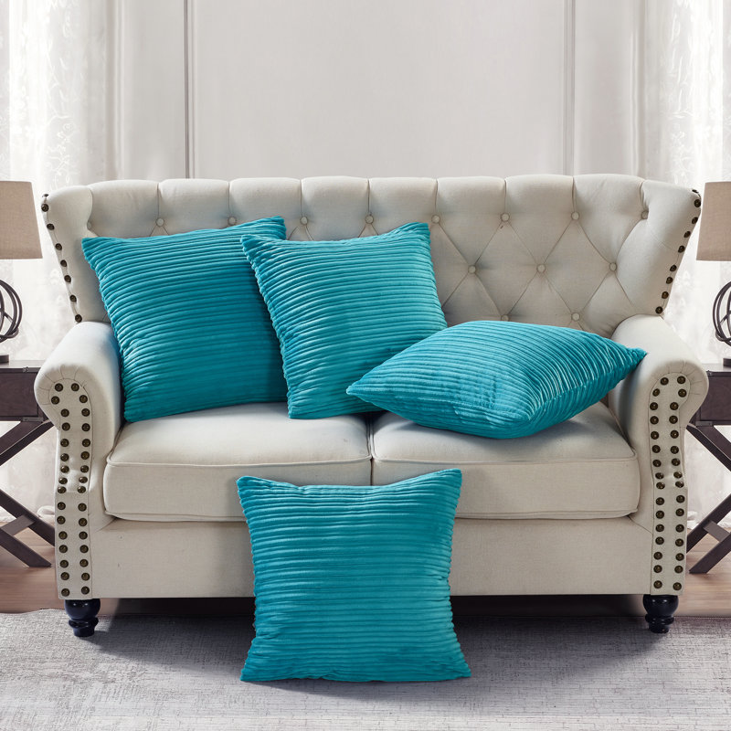 Housse de coussin carré en flanelle nervurée, Bleu ciel