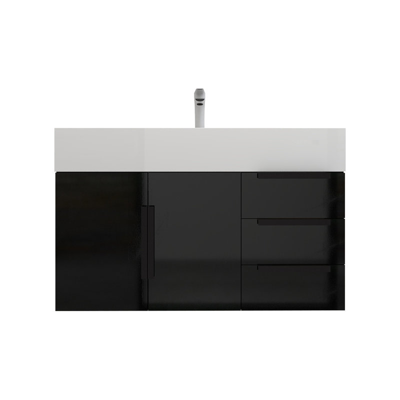 Finition du meuble-lavabo mural simple 36 po Jessica, Noir lustré